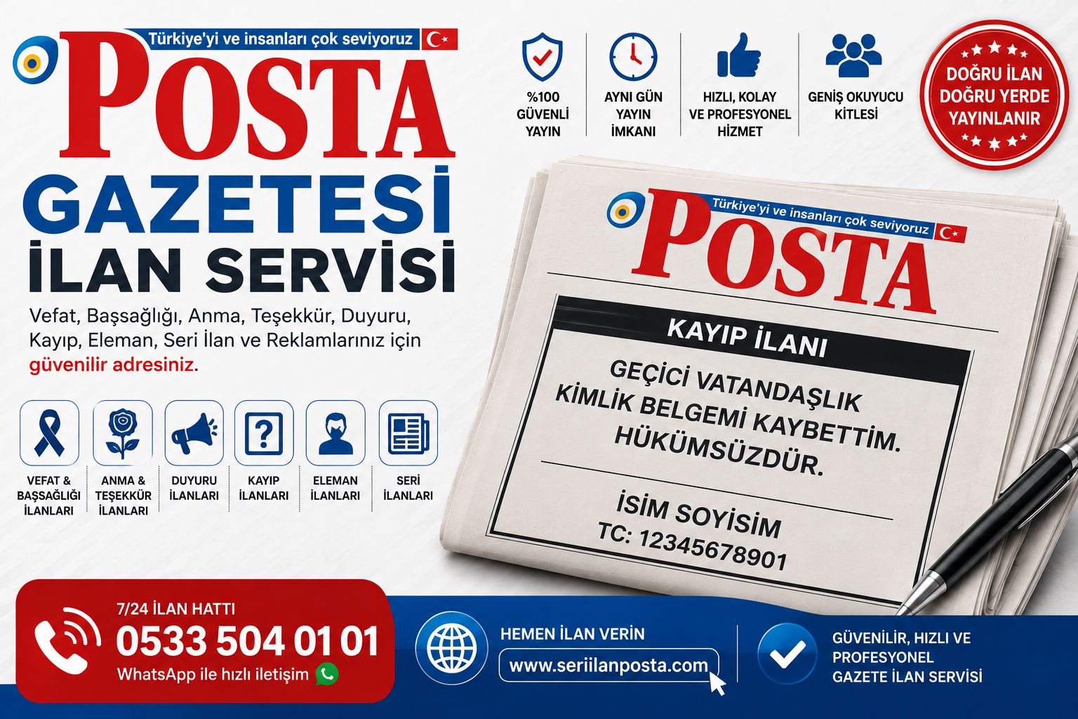 posta geçici vatandaşlık kimlik kayıp ilanı